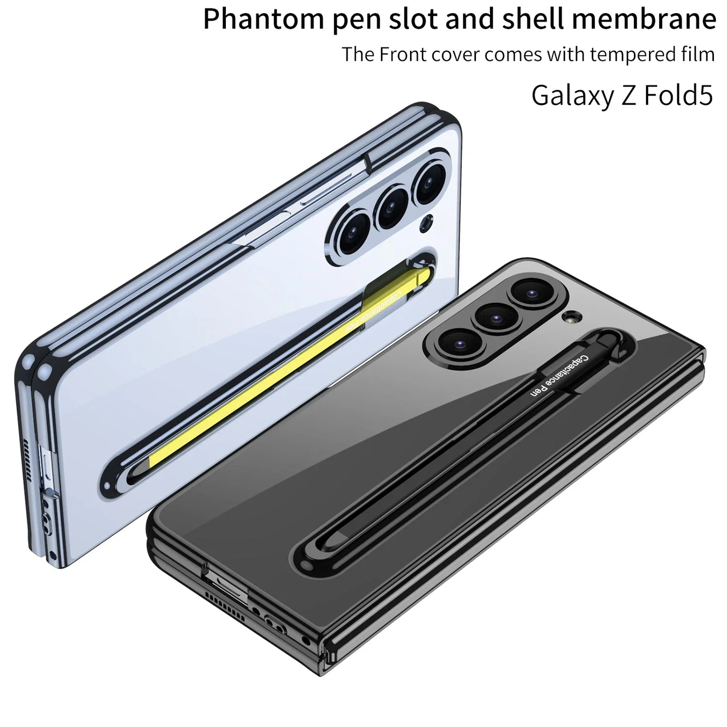 Luxury Plated Clear Case with S Pen Holder for Galaxy Z Fold 5