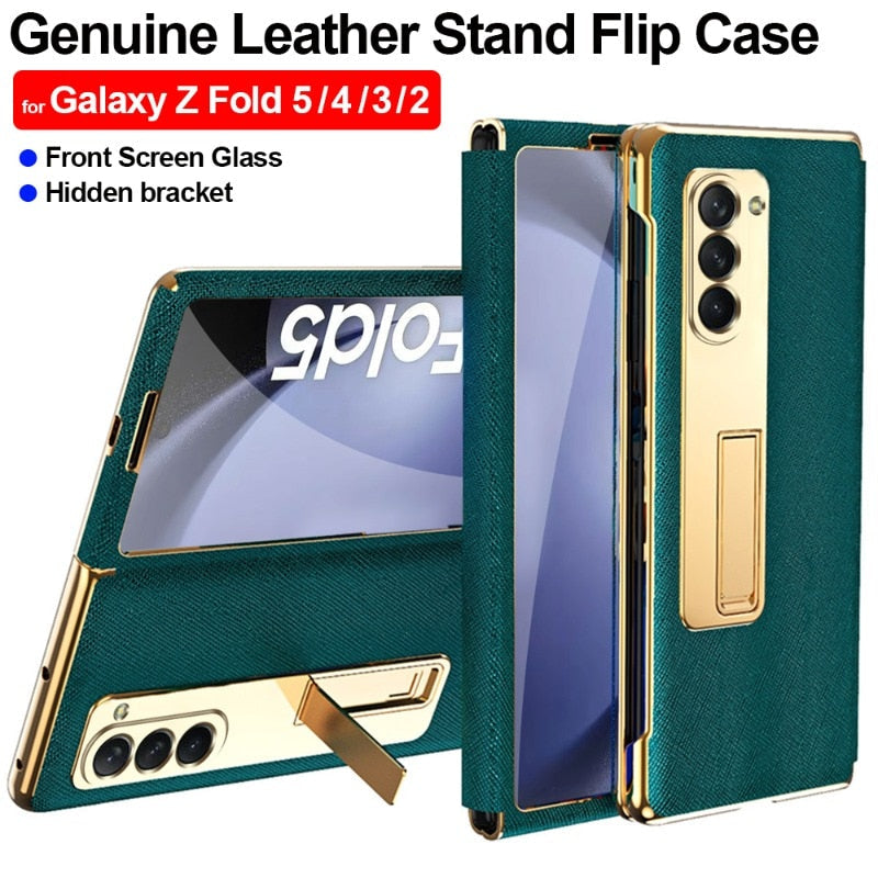 Genuine Leather Stand Flip Case for Samsung Galaxy Z Fold 5