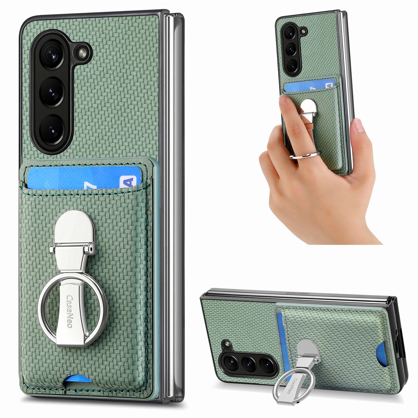 Fibrous Adjustable Ring Holder Wallet Case for Samsung Galaxy Z Fold 5