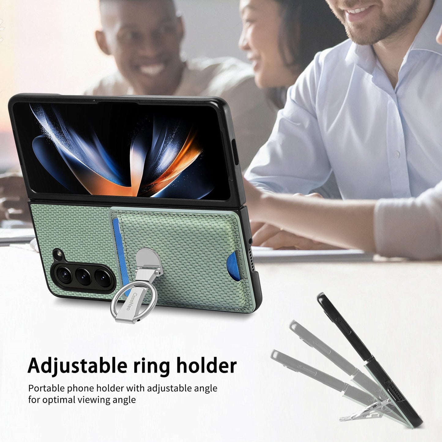 Fibrous Adjustable Ring Holder Wallet Case for Samsung Galaxy Z Fold 5