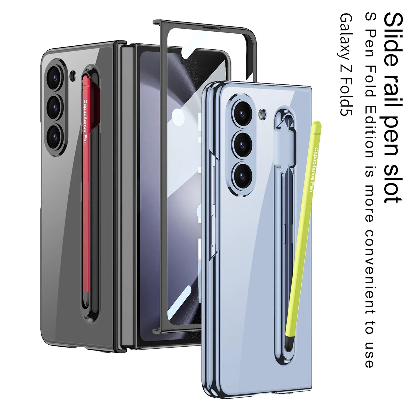 Luxury Plated Clear Case with S Pen Holder for Galaxy Z Fold 5