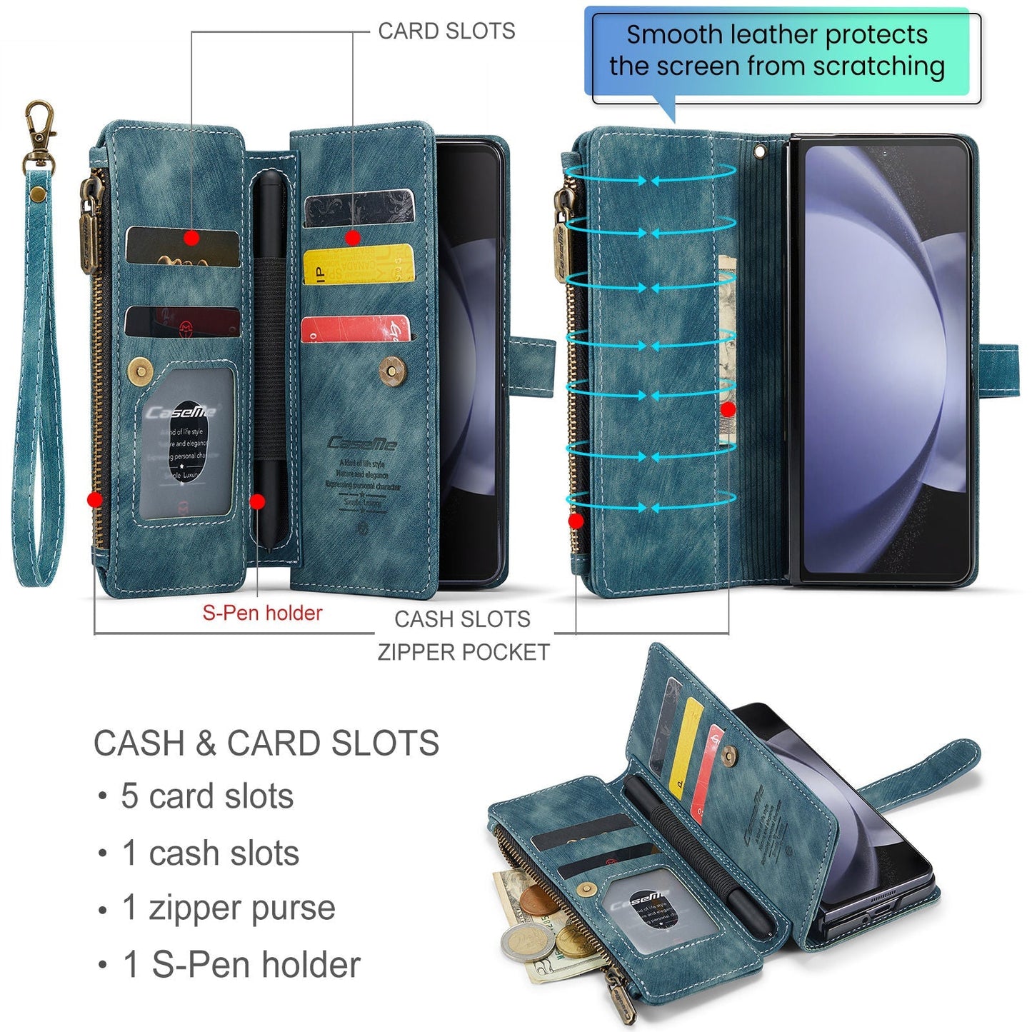 Leather Zipper Wallet Case for Samsung Galaxy Z Fold 5