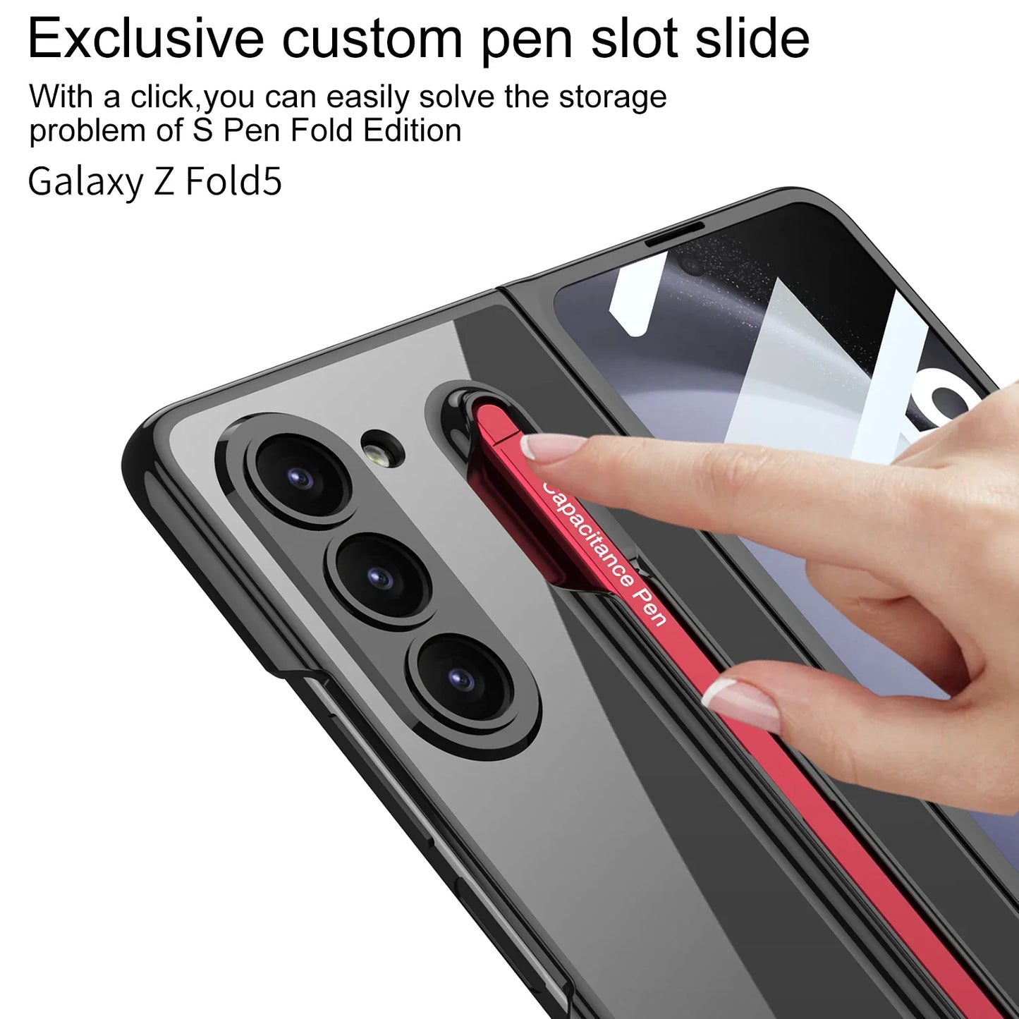 Luxury Plated Clear Case with S Pen Holder for Galaxy Z Fold 5