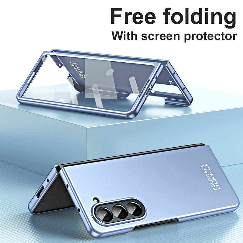 Electroplated PC Case with Pen Slot and Screen Protector For Samsung Galaxy Z Fold 5