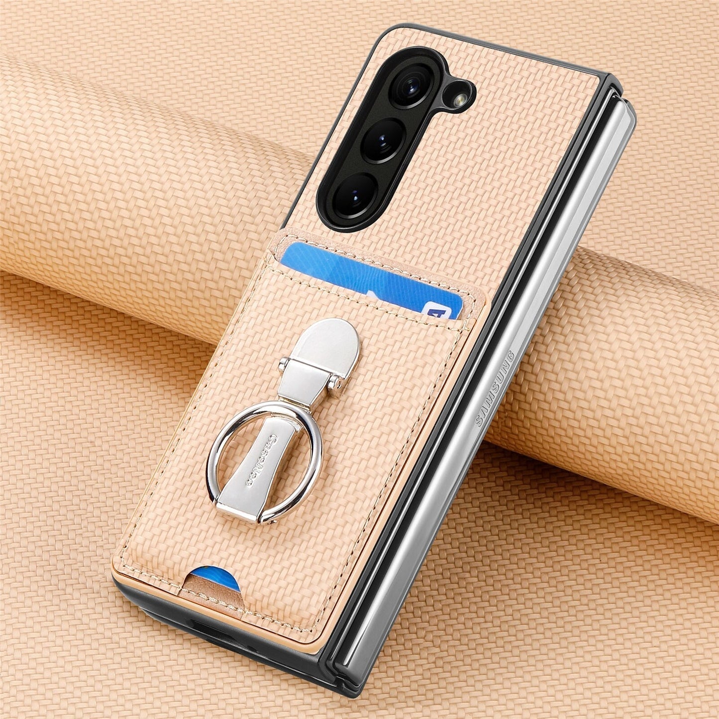 Fibrous Adjustable Ring Holder Wallet Case for Samsung Galaxy Z Fold 5