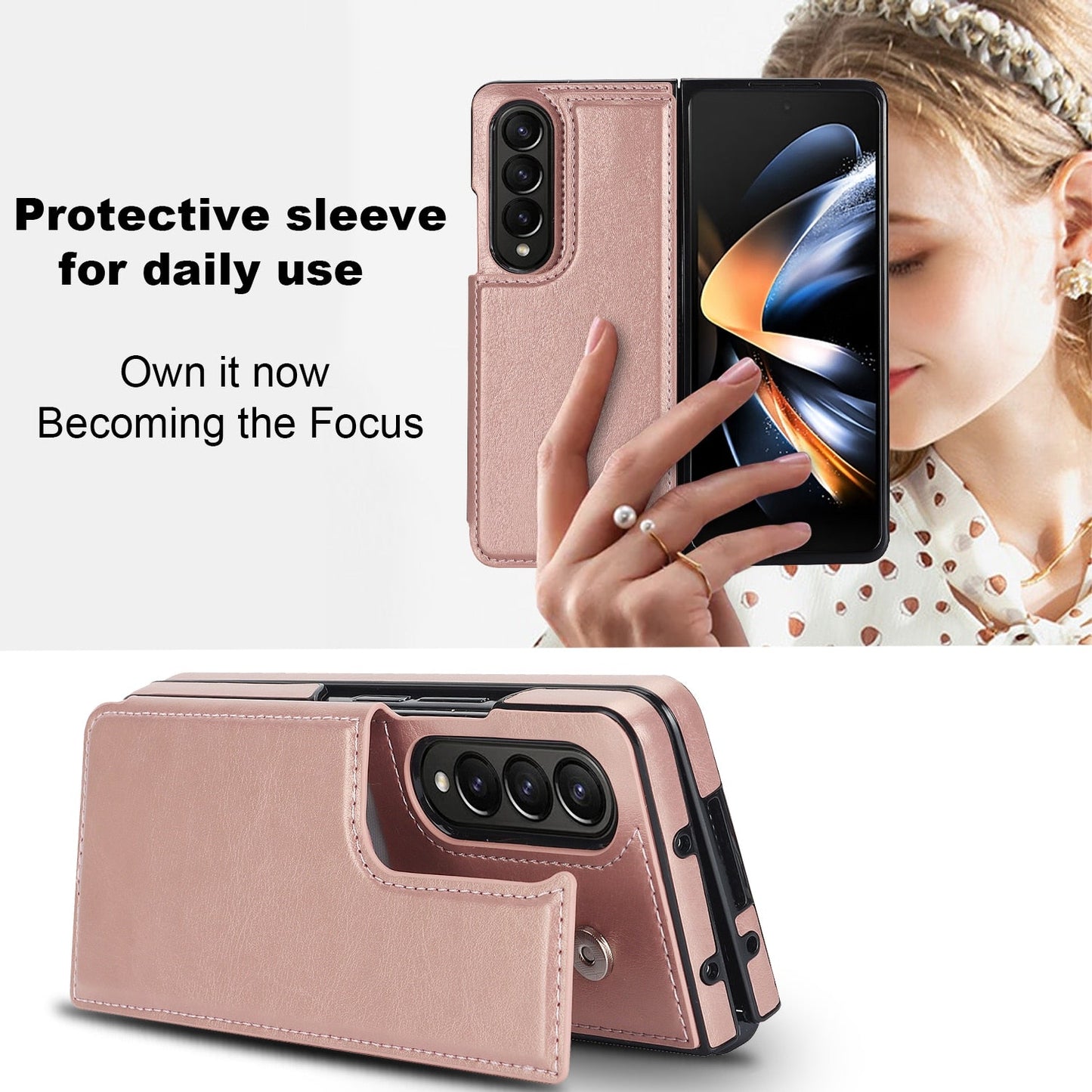 Double Magnetic Button Wallet Case for Samsung Galaxy Z Fold 5