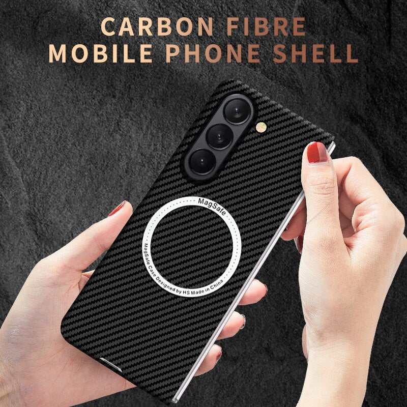 Magsafe Wireless Charging Carbon Fiber Texture Case for Samsung Galaxy Z Fold 5