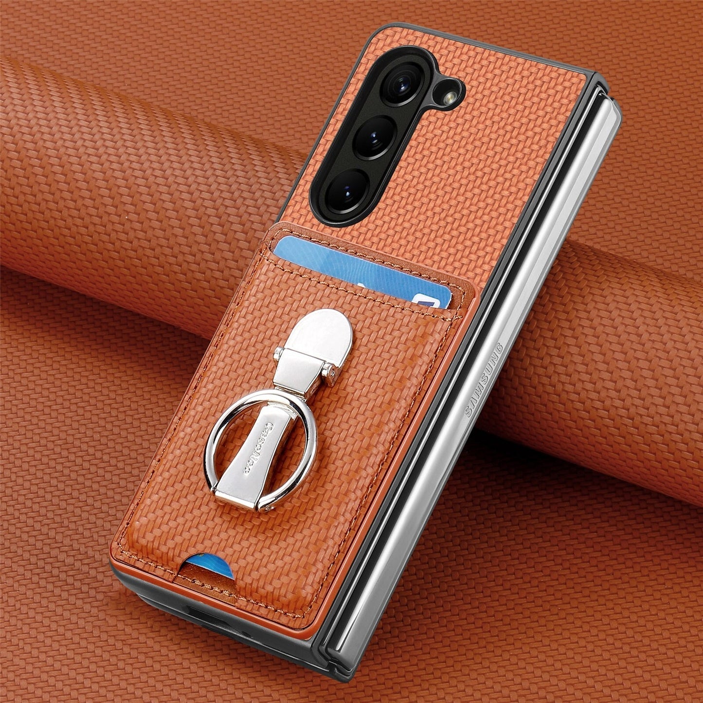 Fibrous Adjustable Ring Holder Wallet Case for Samsung Galaxy Z Fold 5